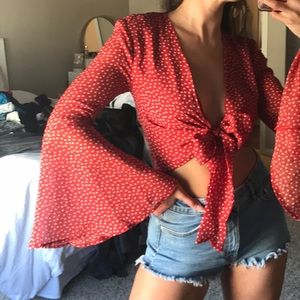 UO Red Stars Tie Flare Top